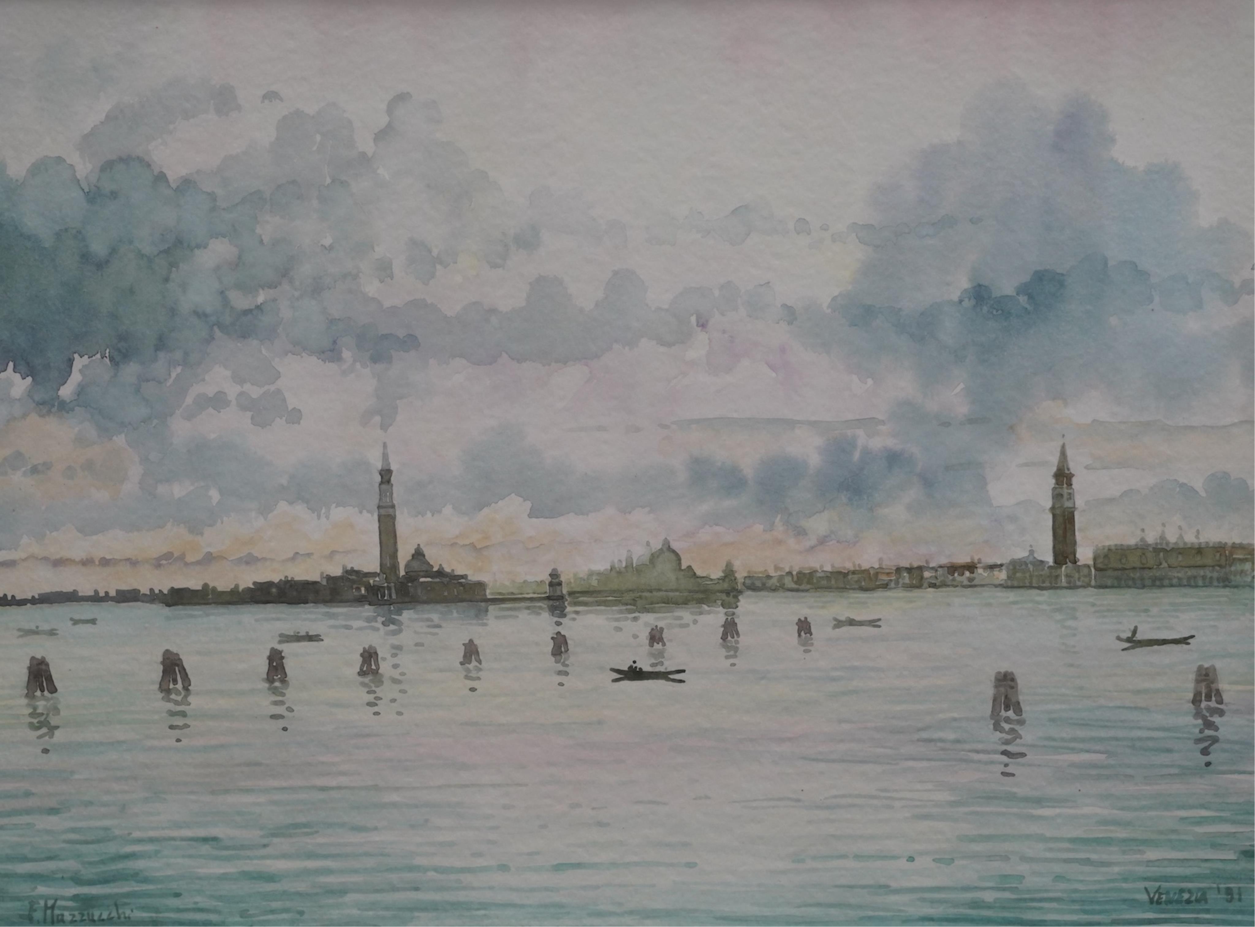 Francesco Mazzucchi (Italian, 1896-1967), four watercolours, Venetian canal scenes, signed, 29 x 39cm. Condition - fair to good